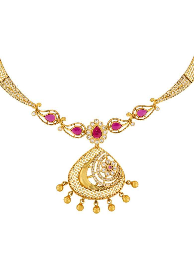 Kushals Fashion Jewellery Ruby Gold Plated 925 Silver Temple Necklace for Women - Indya