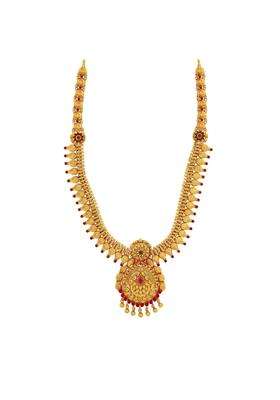 Kushals Fashion Jewellery Ruby Gold Plated 925 Silver Temple Necklace for Women