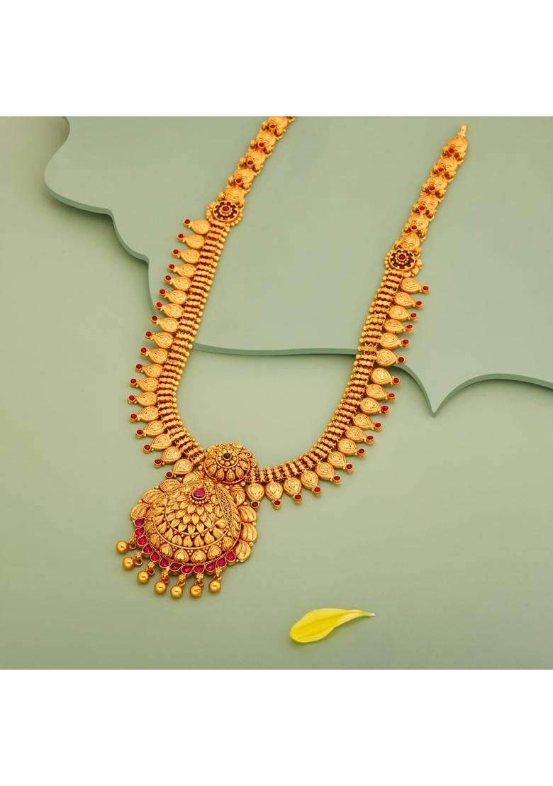 Kushals Fashion Jewellery Ruby Gold Plated 925 Silver Temple Necklace for Women - Indya