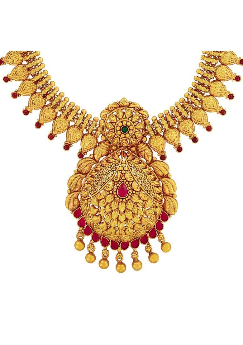 Kushals Fashion Jewellery Ruby Gold Plated 925 Silver Temple Necklace for Women - Indya