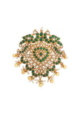 Kushals Fashion Jewellery Ruby Green Gold Plated 925 Silver Temple Pendant for Women