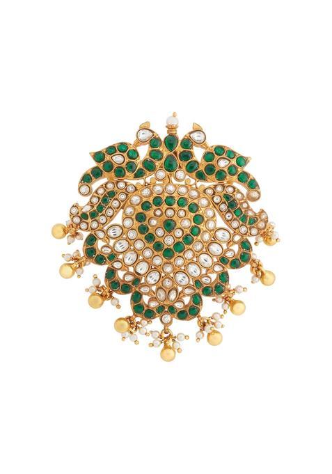 Kushals Fashion Jewellery Ruby Green Gold Plated 925 Silver Temple Pendant for Women