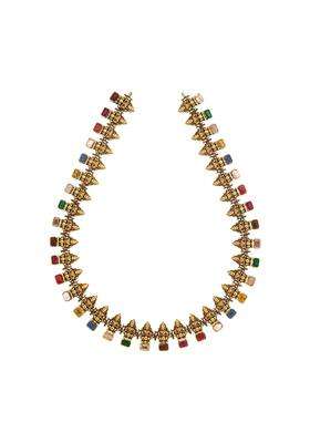 Kushals Fashion Jewellery Multi Oxidised Gold Plated 925 Silver Temple Long Necklace for Women