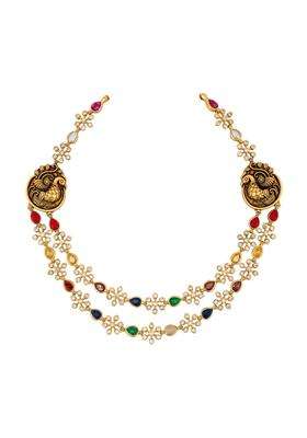 Kushals Fashion Jewellery Multi Oxidised Gold Plated 925 Silver Temple Layered Necklace for Women