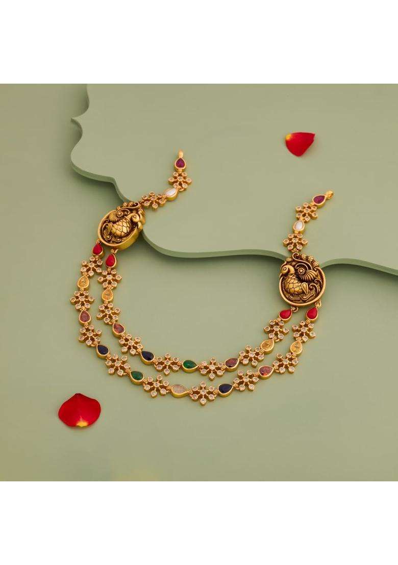 Kushals Fashion Jewellery Multi Oxidised Gold Plated 925 Silver Temple Layered Necklace for Women - Indya