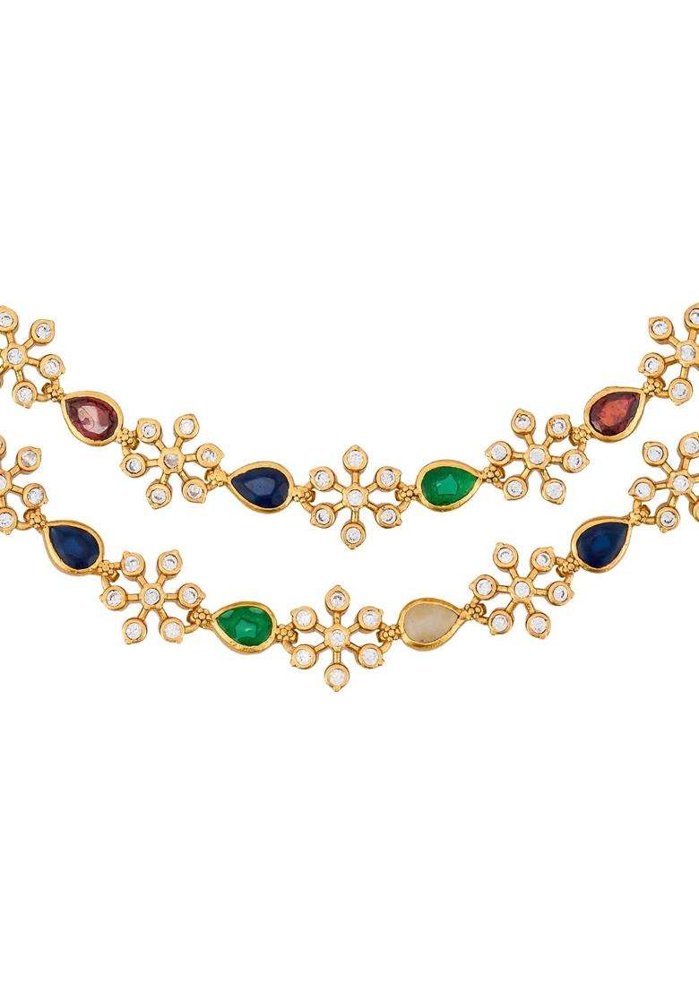 Kushals Fashion Jewellery Multi Oxidised Gold Plated 925 Silver Temple Layered Necklace for Women - Indya