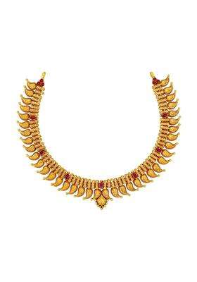 Kushals Fashion Jewellery Ruby Gold Plated 925 Silver Temple Necklace for Women