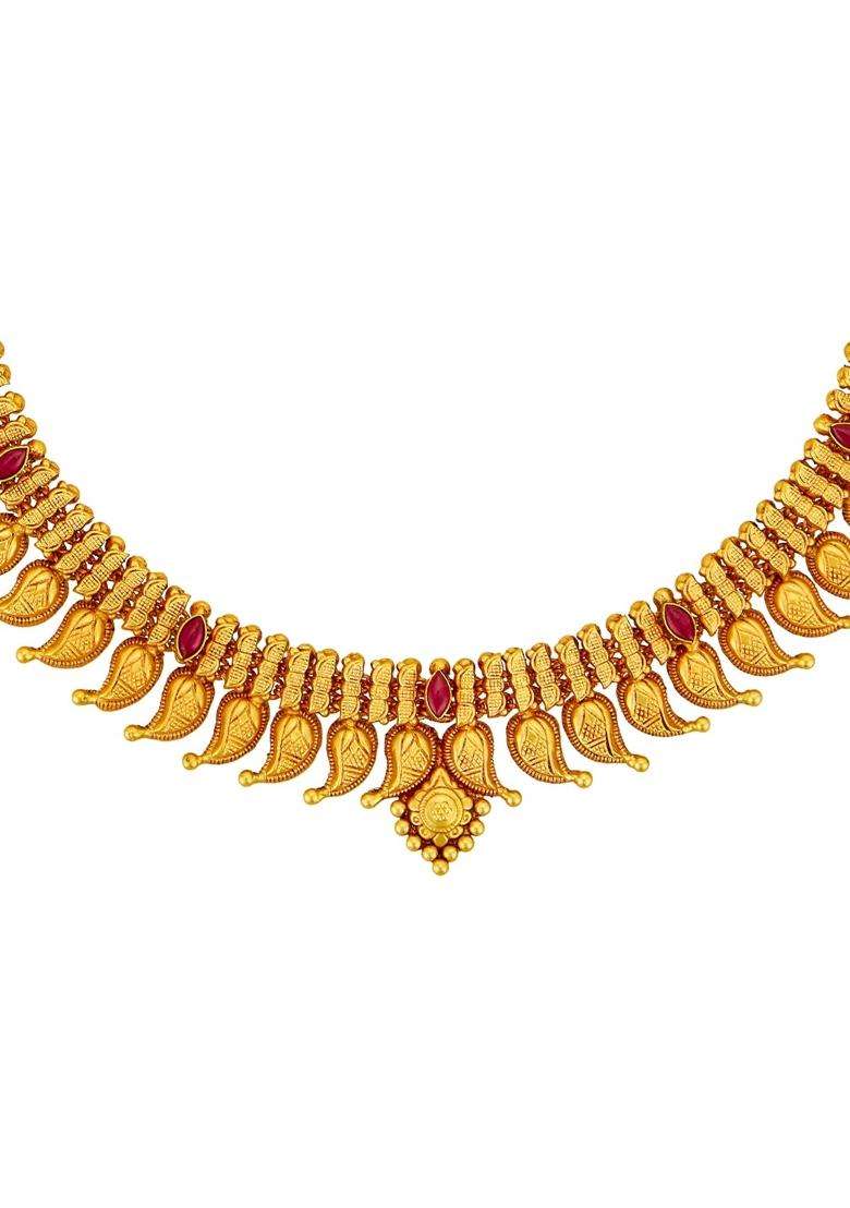Kushals Fashion Jewellery Ruby Gold Plated 925 Silver Temple Necklace for Women - Indya