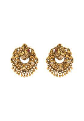 Kushals Fashion Jewellery Ruby Oxidised Gold Plated 925 Silver Temple Stud Earrings for Women
