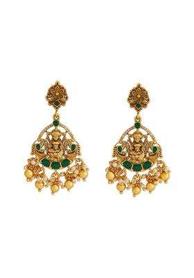 Kushals Fashion Jewellery Green Oxidised Gold Plated Ethnic 925 Pure Silver Temple Earring
