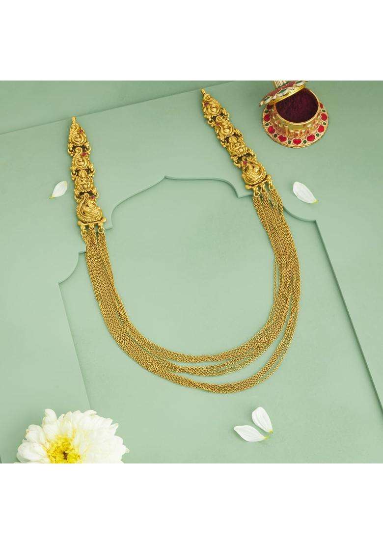 Kushals Fashion Jewellery Ruby Oxidised Gold Plated 925 Silver Temple Layered Necklace for Women - Indya