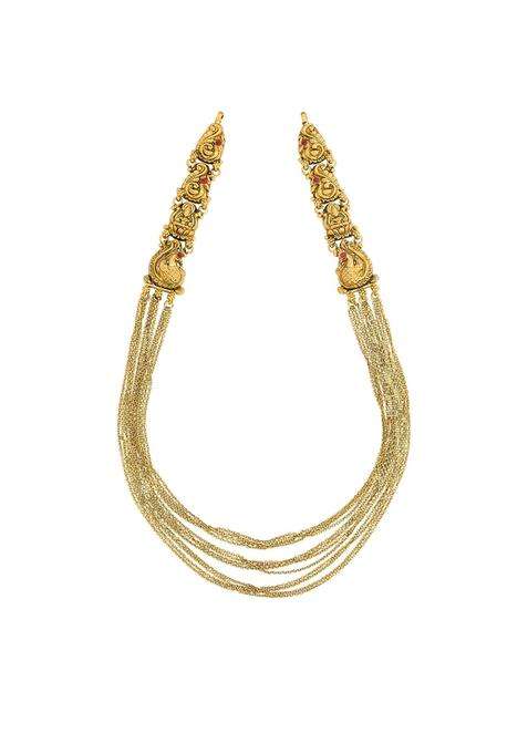 Kushals Fashion Jewellery Ruby Oxidised Gold Plated 925 Silver Temple Layered Necklace for Women