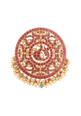 Kushals Fashion Jewellery Ruby Green Gold Plated 925 Silver Temple Pendant for Women