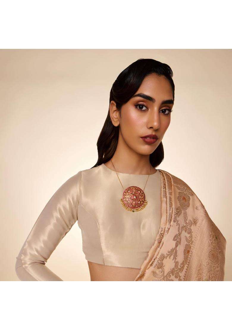 Kushals Fashion Jewellery Ruby Green Gold Plated 925 Silver Temple Pendant for Women - Indya