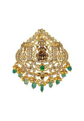 Kushals Fashion Jewellery Green Oxidised Gold Plated 925 Silver Temple Pendant for Women
