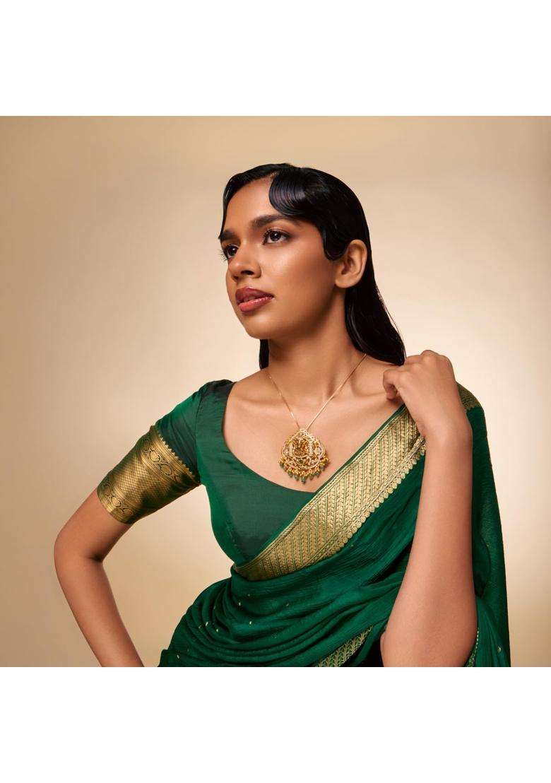 Kushals Fashion Jewellery Green Oxidised Gold Plated 925 Silver Temple Pendant for Women - Indya