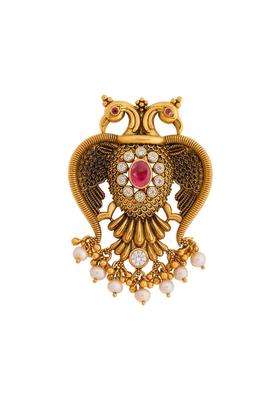 Kushals Fashion Jewellery Ruby Oxidised Gold Plated 925 Silver Temple Pendant for Women