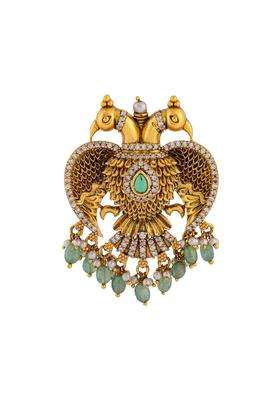 Kushals Fashion Jewellery Green Oxidised Gold Plated 925 Silver Temple Pendant for Women