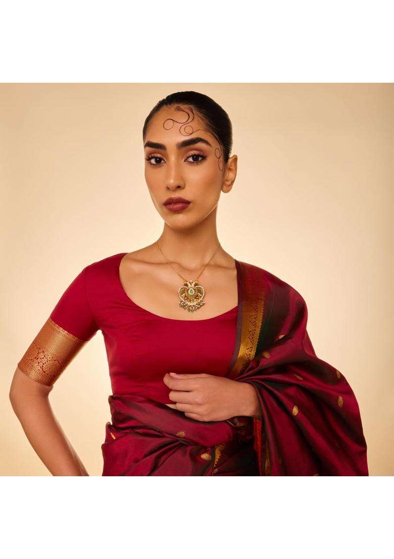 Kushals Fashion Jewellery Green Oxidised Gold Plated 925 Silver Temple Pendant for Women - Indya