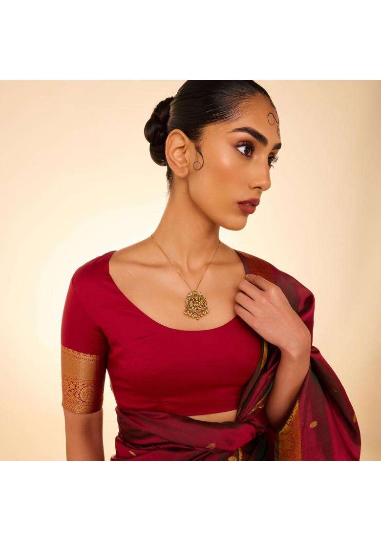 Kushals Fashion Jewellery Ruby Green Oxidised Gold Plated 925 Silver Temple Pendant for Women - Indya
