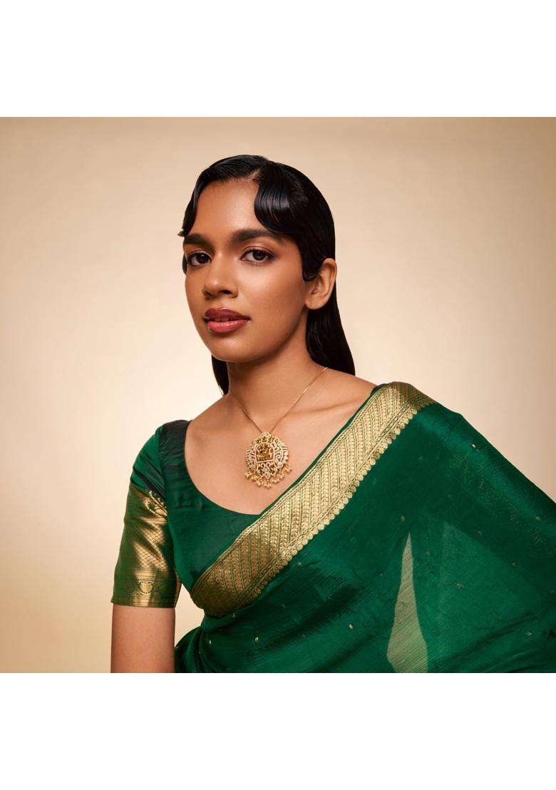 Kushals Fashion Jewellery Ruby Green Oxidised Gold Plated 925 Silver Temple Pendant for Women - Indya