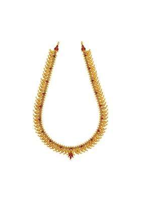 Kushals Fashion Jewellery Ruby Gold Plated 925 Silver Temple Long Necklace for Women