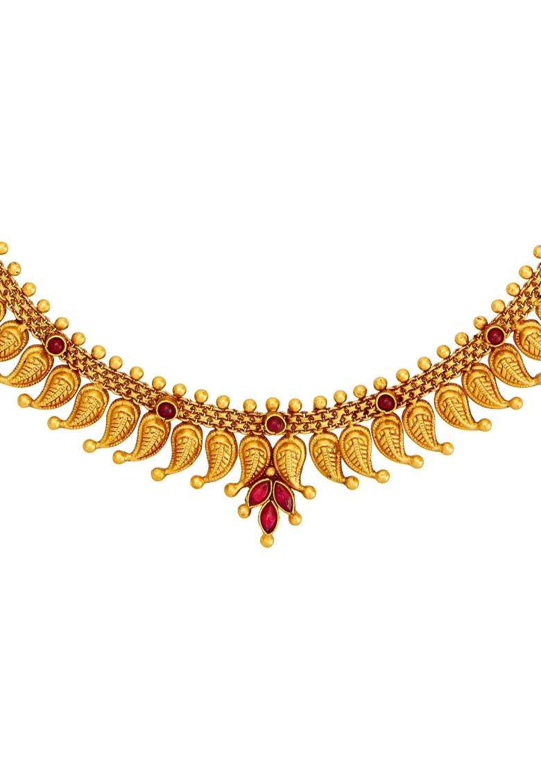 Kushals Fashion Jewellery Ruby Gold Plated 925 Silver Temple Long Necklace for Women - Indya
