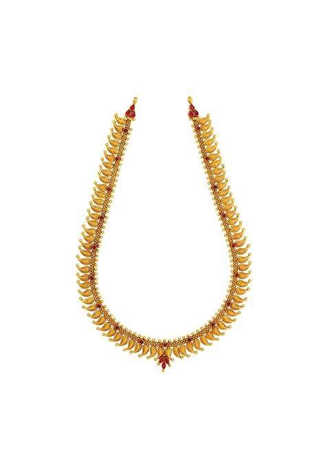 Kushals Fashion Jewellery Ruby Gold Plated 925 Silver Temple Long Necklace for Women