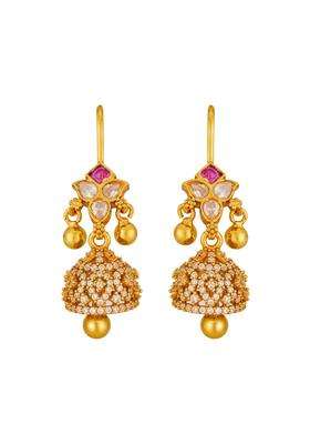 Kushals Fashion Jewellery Ruby Gold Plated 925 Silver Temple Jhumka Earrings for Women