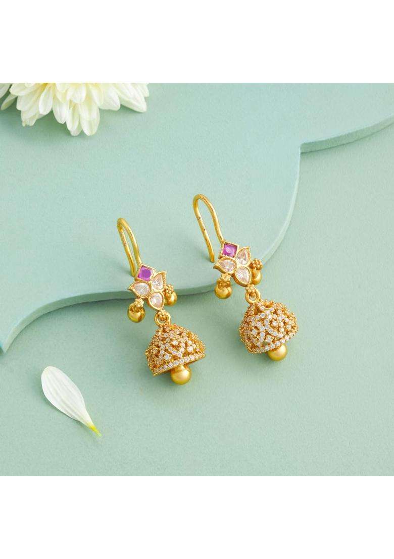 Kushals Fashion Jewellery Ruby Gold Plated 925 Silver Temple Jhumka Earrings for Women - Indya