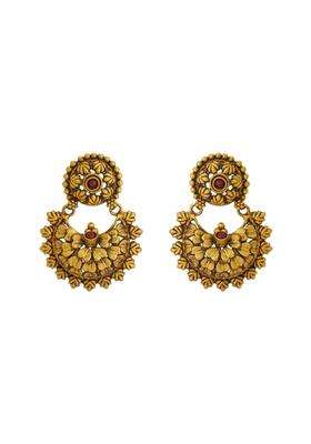 Kushals Fashion Jewellery Ruby Oxidised Gold Plated 925 Silver Temple Chand Bali Earrings for Women