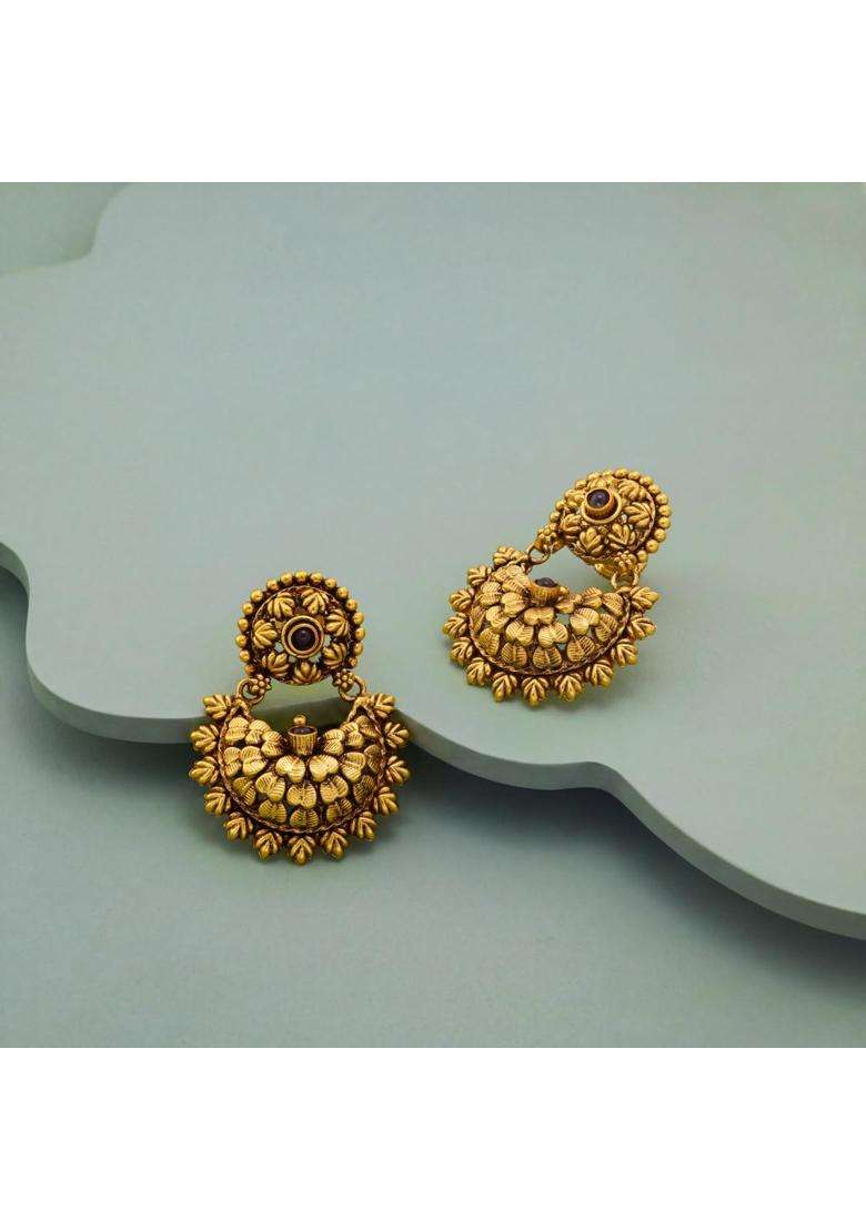 Kushals Fashion Jewellery Ruby Oxidised Gold Plated 925 Silver Temple Chand Bali Earrings for Women - Indya