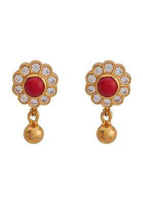 Kushals Fashion Jewellery Coral Gold Plated Casual 925 Pure Silver Temple Earring