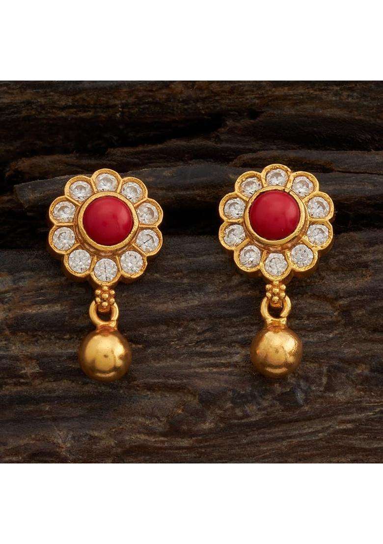 Kushals Fashion Jewellery Coral Gold Plated Casual 925 Pure Silver Temple Earring - Indya