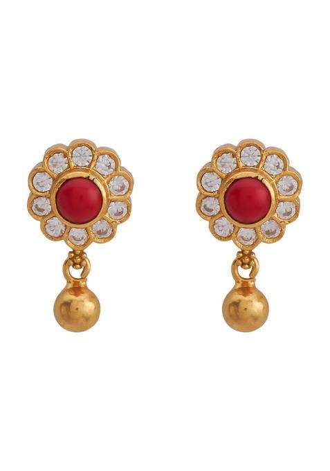 Kushals Fashion Jewellery Coral Gold Plated Casual 925 Pure Silver Temple Earring
