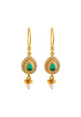 Kushals Fashion Jewellery Green Gold Plated 925 Silver Temple Hanging Earring Set for Women
