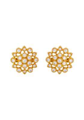 Kushals Fashion Jewellery White Gold Plated 925 Silver Temple Stud Earring Set for Women