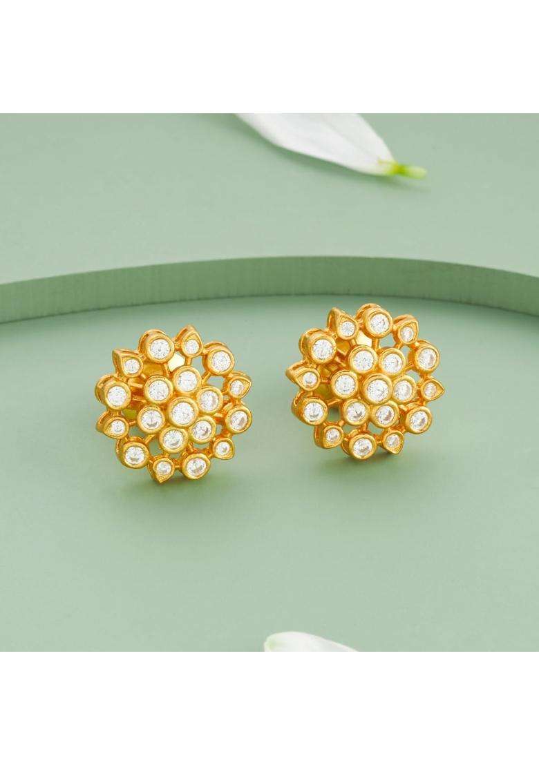 Kushals Fashion Jewellery White Gold Plated 925 Silver Temple Stud Earring Set for Women - Indya