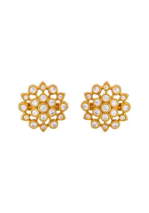 Kushals Fashion Jewellery White Gold Plated 925 Silver Temple Stud Earring Set for Women