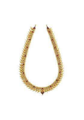 Kushals Fashion Jewellery Ruby Green Gold Plated 925 Silver Temple Long Necklace for Women