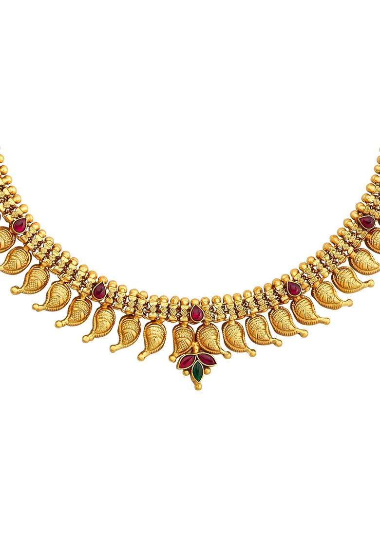 Kushals Fashion Jewellery Ruby Green Gold Plated 925 Silver Temple Long Necklace for Women - Indya