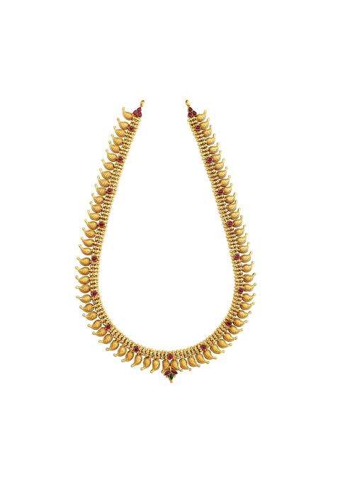 Kushals Fashion Jewellery Ruby Green Gold Plated 925 Silver Temple Long Necklace for Women