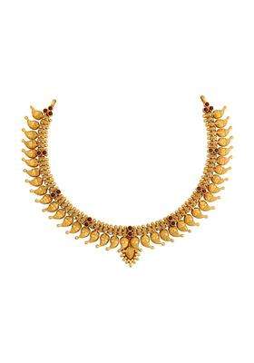 Kushals Fashion Jewellery Ruby Gold Plated 925 Silver Temple Necklace for Women