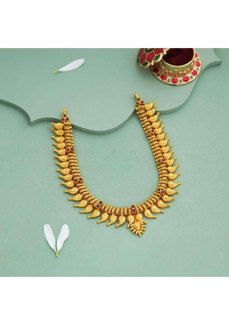 Kushals Fashion Jewellery Ruby Gold Plated 925 Silver Temple Necklace for Women - Indya