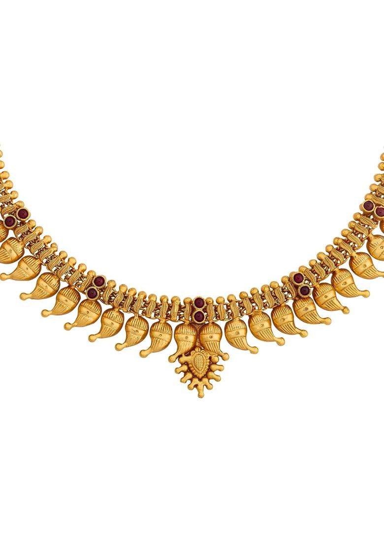 Kushals Fashion Jewellery Ruby Gold Plated 925 Silver Temple Necklace for Women - Indya