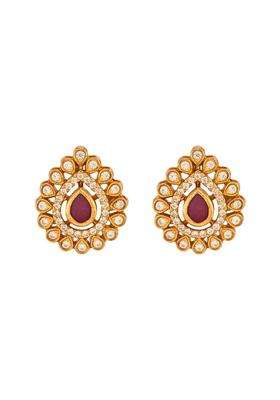 Kushals Fashion Jewellery Ruby Gold Plated 925 Silver Temple Stud Earrings for Women