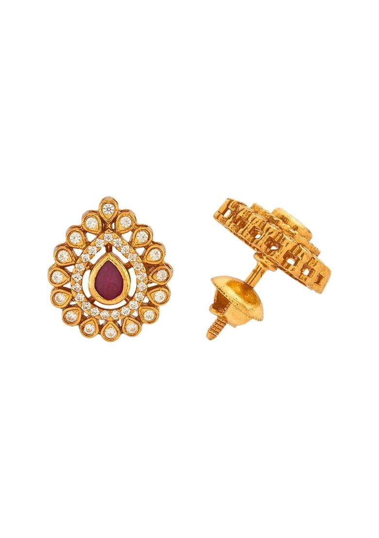 Kushals Fashion Jewellery Ruby Gold Plated 925 Silver Temple Stud Earrings for Women - Indya