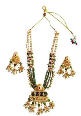 Sitaram Art Jewellery Traditional Gold Plated Green Beads Choker Necklace Set for Women