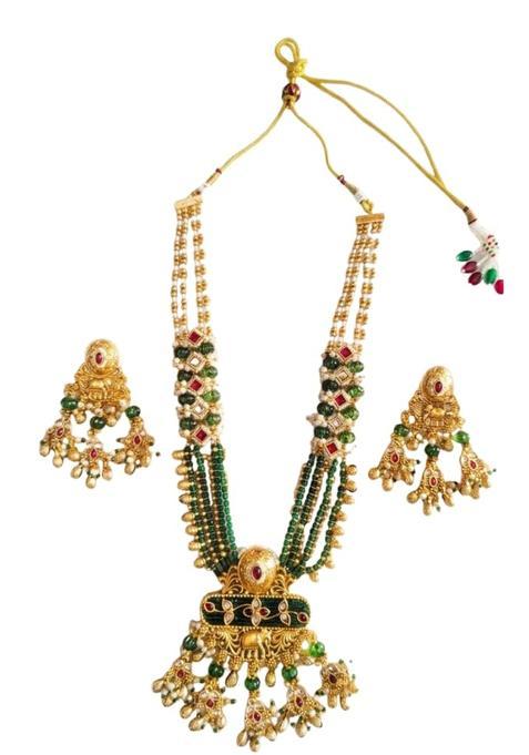 Sitaram Art Jewellery Traditional Gold Plated Green Beads Choker Necklace Set for Women