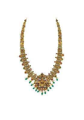 Kushals Fashion Jewellery Ruby Green Oxidised Gold Plated 925 Silver Temple Long Necklace for Women